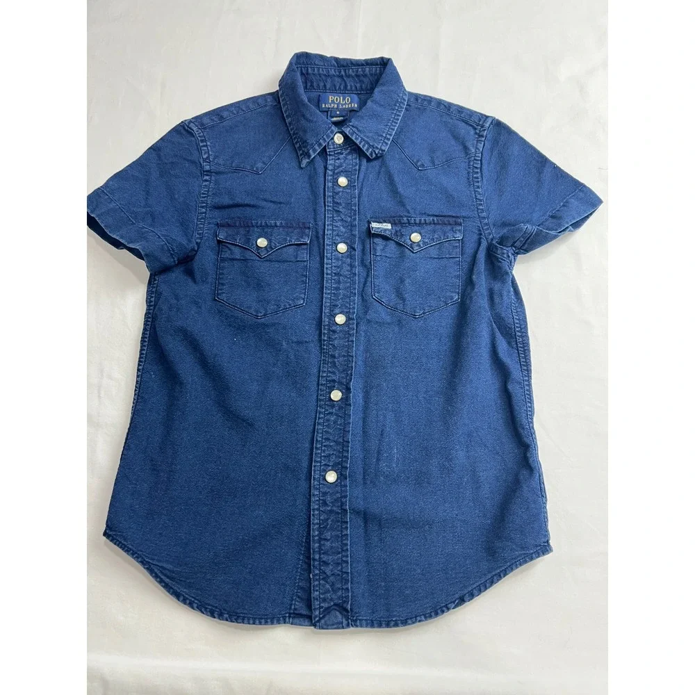 Polo Ralph‎ Lauren Western Denim Shirt Kids 6 Blue Short Sleeve Pearl Snap PA51